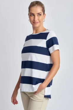 Goondiwindi Cotton Slub Wide Stripe Tee In Navy