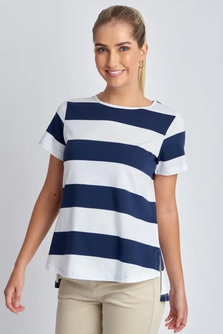 Goondiwindi Cotton Slub Wide Stripe Tee In Navy
