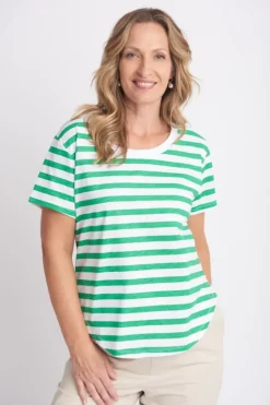 Goondiwindi Cotton Stripe Tee In Green