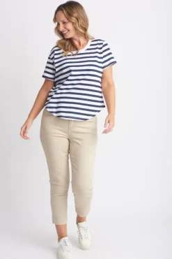 Goondiwindi Cotton Stripe Tee In Navy