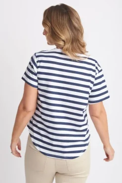 Goondiwindi Cotton Stripe Tee In Navy