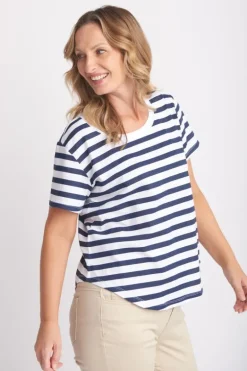 Goondiwindi Cotton Stripe Tee In Navy