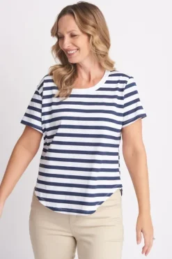 Goondiwindi Cotton Stripe Tee In Navy