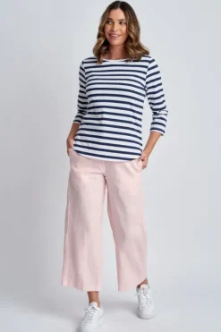 Goondiwindi Cotton Stripe 3/4 Sleeve Tee In Navy