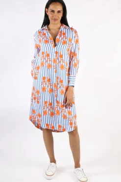 Goondiwindi Linen Shirt Dress Orange Aquador Print