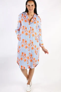 Goondiwindi Linen Shirt Dress Orange Aquador Print
