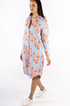 Goondiwindi Linen Shirt Dress Orange Aquador Print