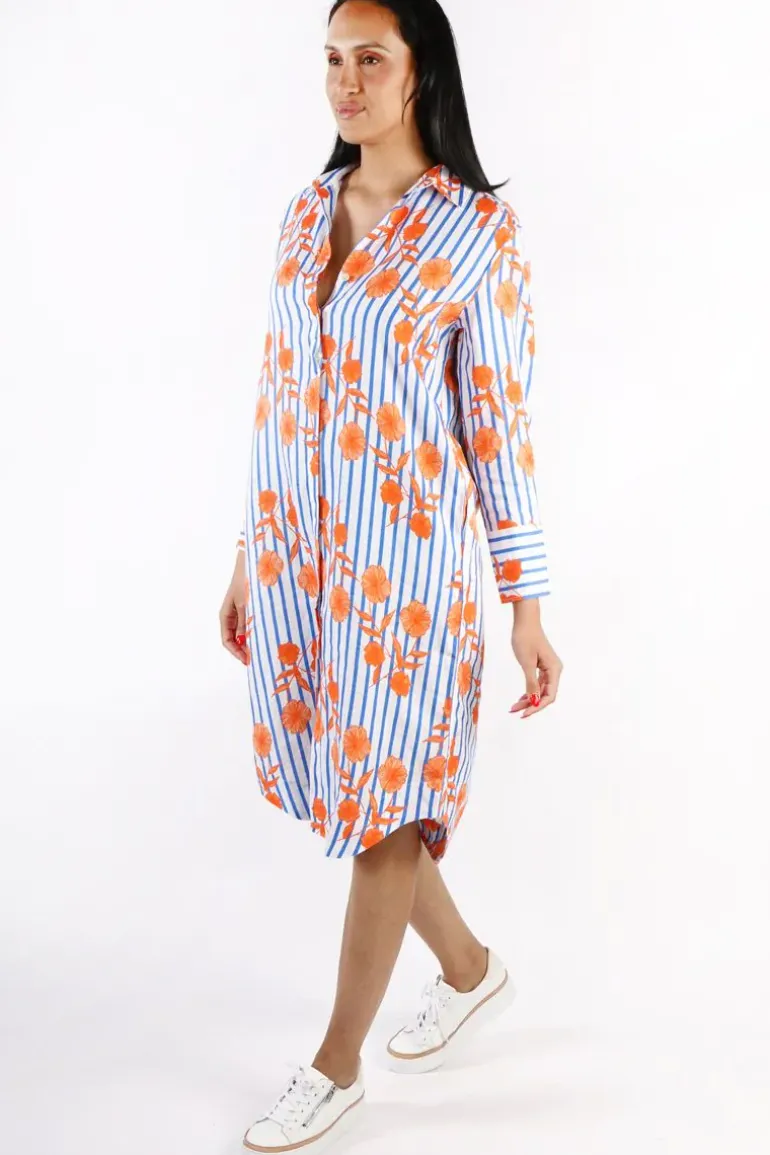Goondiwindi Linen Shirt Dress Orange Aquador Print