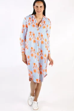 Goondiwindi Linen Shirt Dress Orange Aquador Print