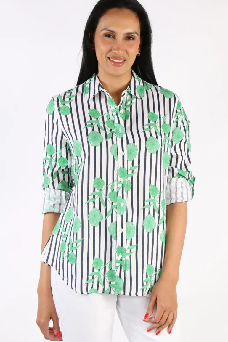 Goondiwindi Linen Shirt In Green Aquador Print