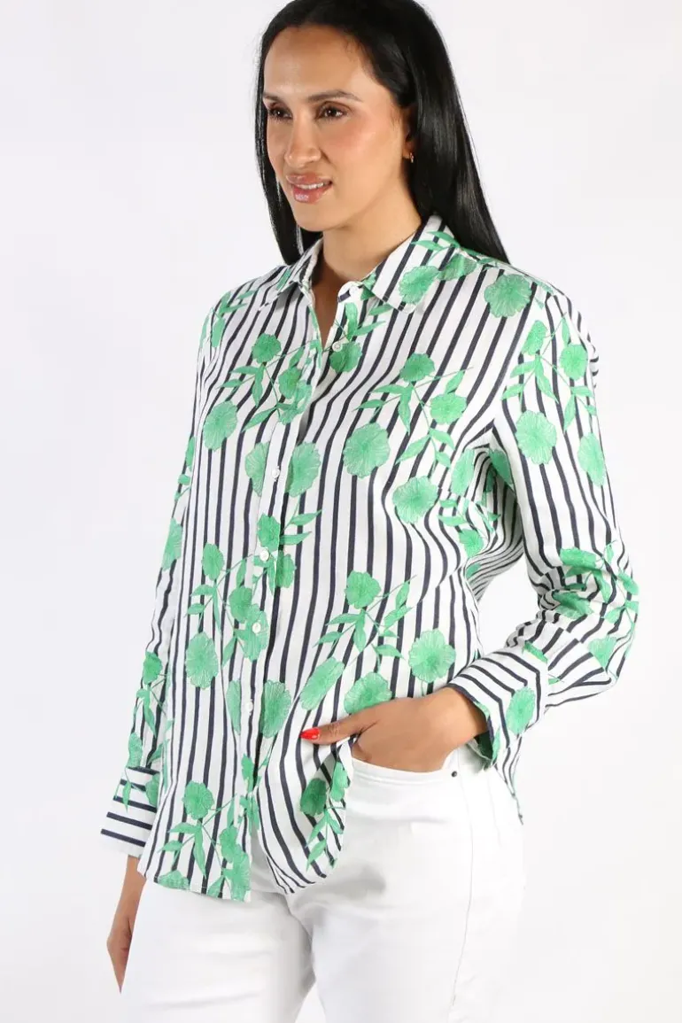 Goondiwindi Linen Shirt In Green Aquador Print