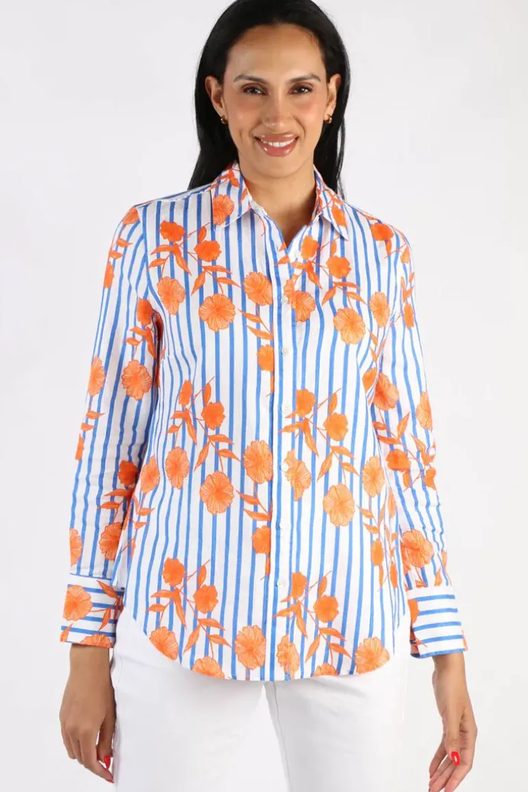 Goondiwindi Linen Shirt In Orange Aquador Print