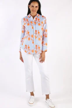 Goondiwindi Linen Shirt In Orange Aquador Print