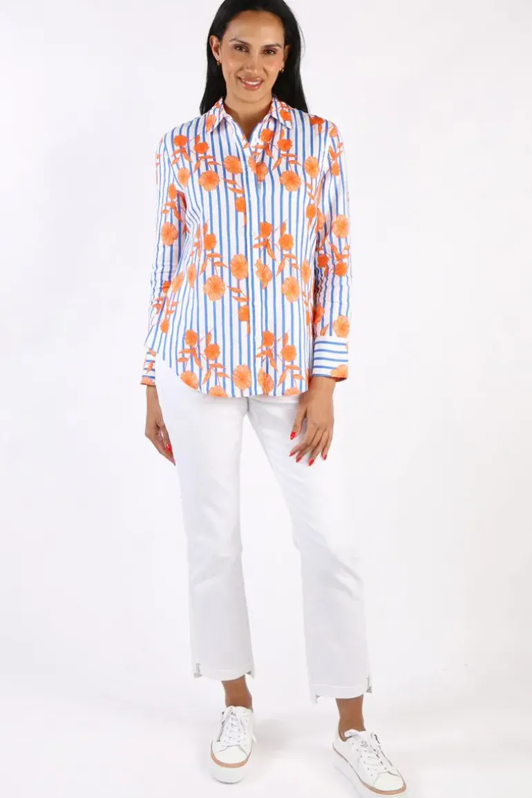 Goondiwindi Linen Shirt In Orange Aquador Print