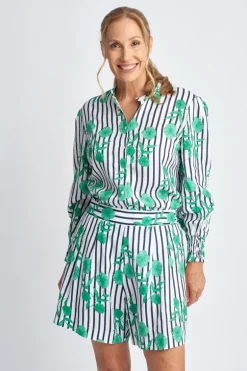 Goondiwindi Linen Shorts In Green Aquador Print