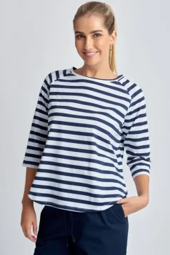 Goondiwindi Stripe Raglan Tee In Navy
