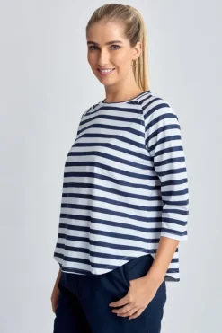 Goondiwindi Stripe Raglan Tee In Navy