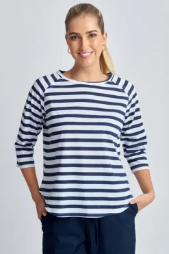 Goondiwindi Stripe Raglan Tee In Navy