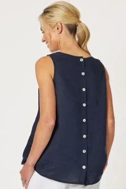 Gordon Smith Bianca Back Button Tank In Navy
