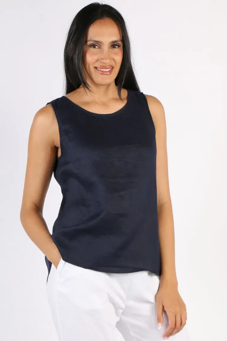 Gordon Smith Bianca Back Button Tank In Navy