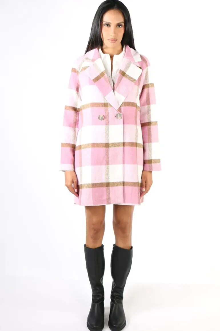Gordon Smith Check Coat In Pink