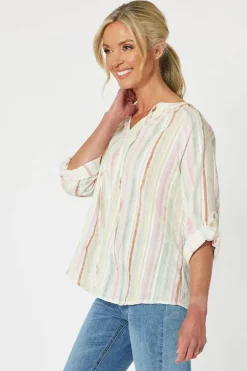 Gordon Smith Newport Cotton Stripe Top In Multi