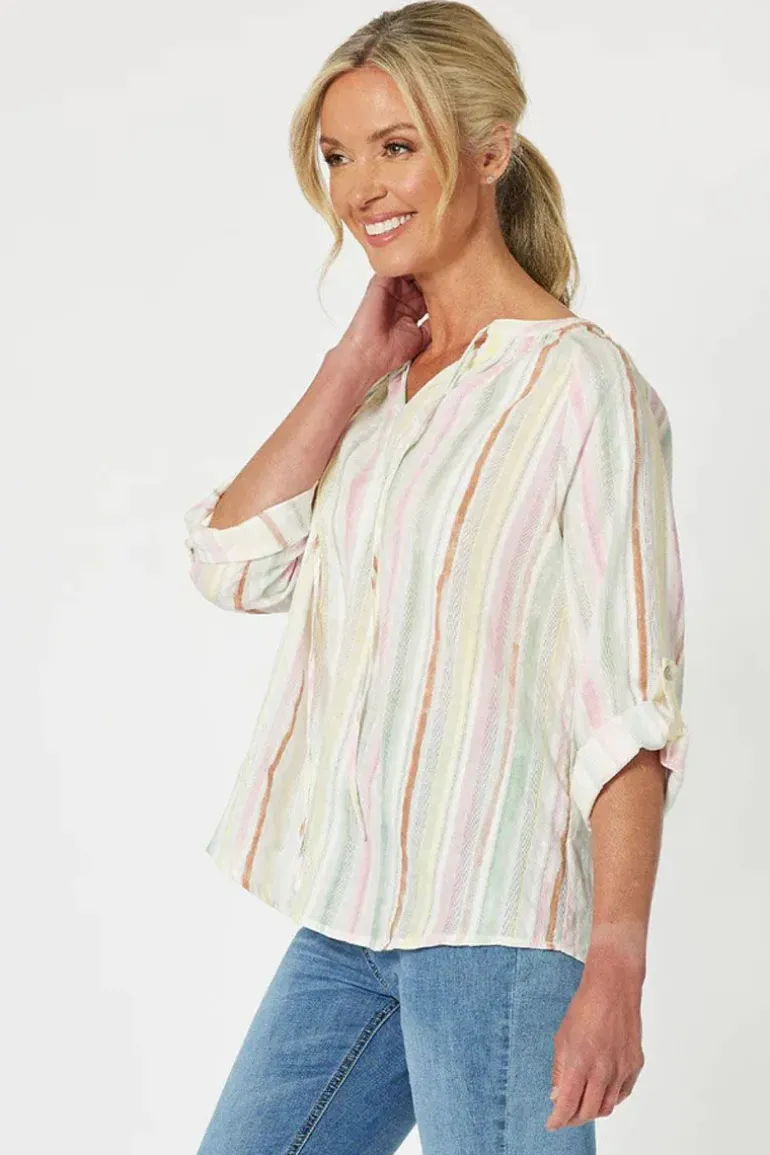 Gordon Smith Newport Cotton Stripe Top In Multi