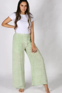 Green Chevron Silk Palazzo Pant By Anupamaa