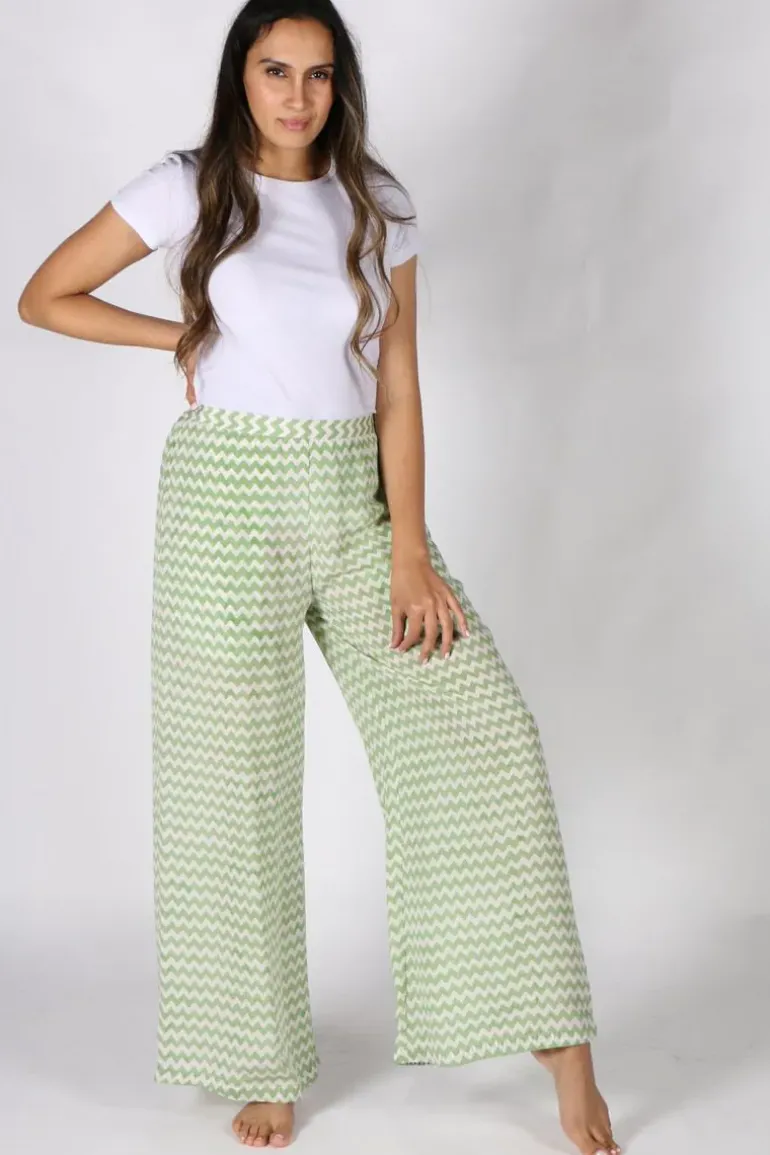 Green Chevron Silk Palazzo Pant By Anupamaa