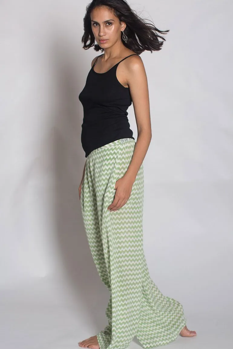 Green Chevron Silk Palazzo Pant By Anupamaa