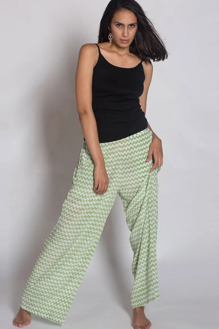 Green Chevron Silk Palazzo Pant By Anupamaa