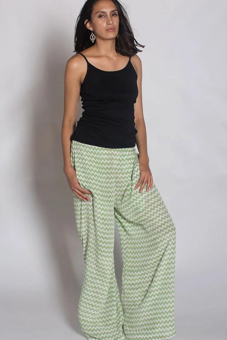 Green Chevron Silk Palazzo Pant By Anupamaa