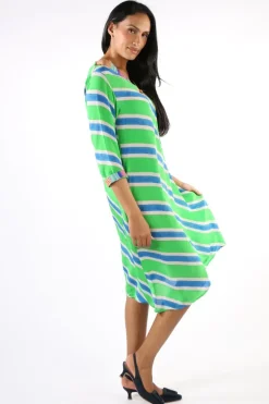 Harmonica Stripe Dress In Green By Anupamaa