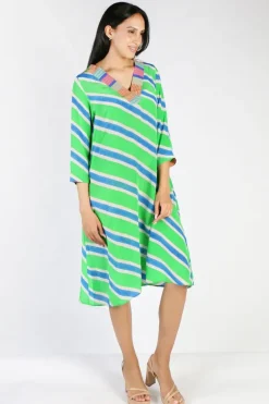 Harmonica Stripe Dress In Green By Anupamaa