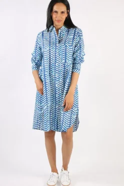 Holmes And Fallon Shibori Shirtmaker Dress In Blue