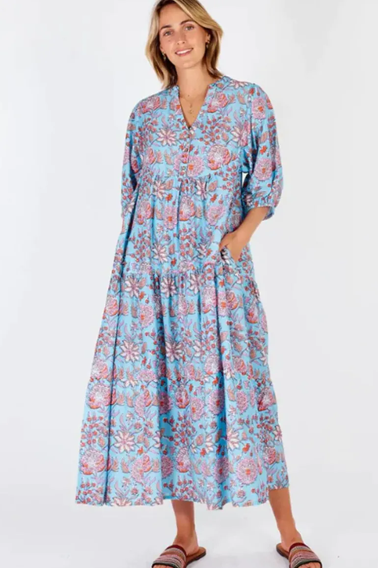 Ibisa Cancun Printed Maxi Dress In Lagoon