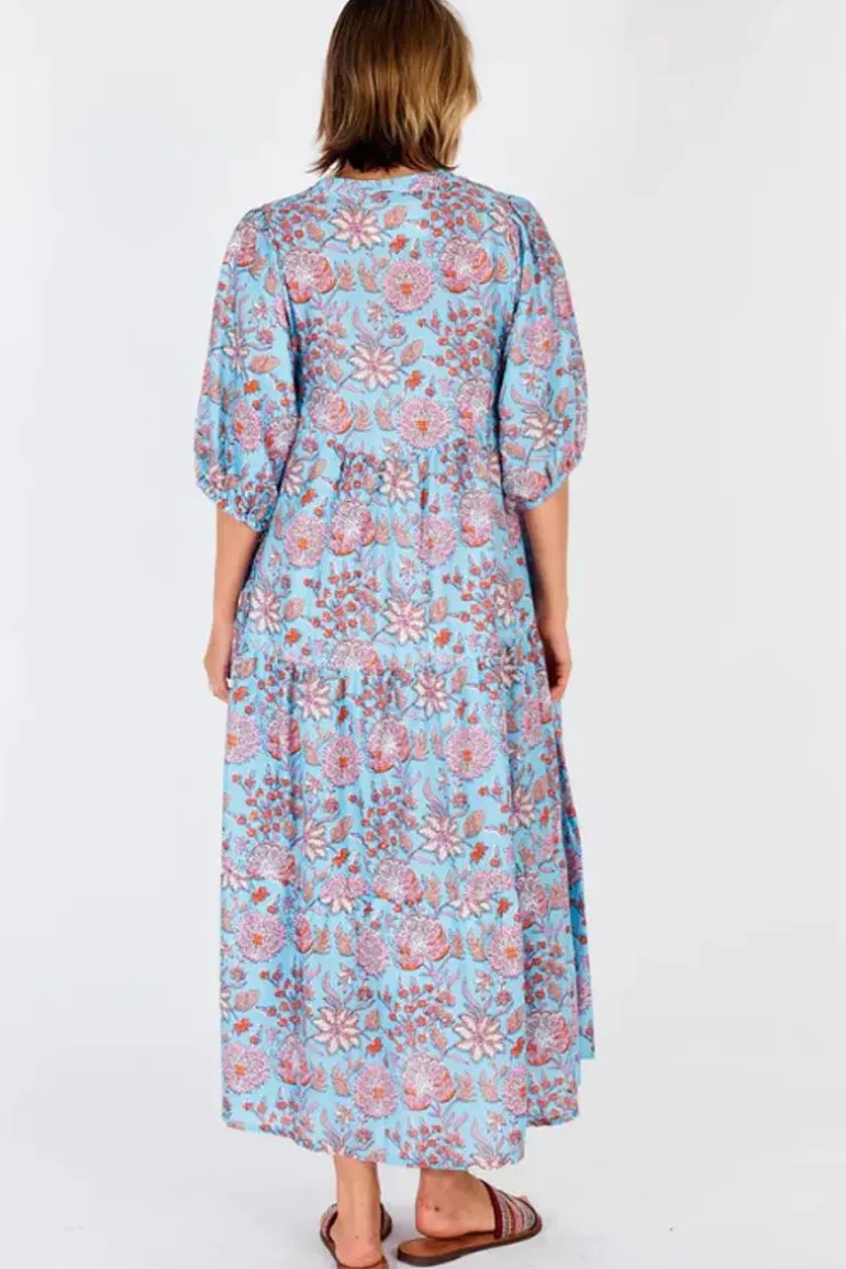Ibisa Cancun Printed Maxi Dress In Lagoon