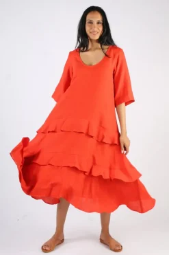 Illium 3/4 Sleeve Ruffle Dress In Rust