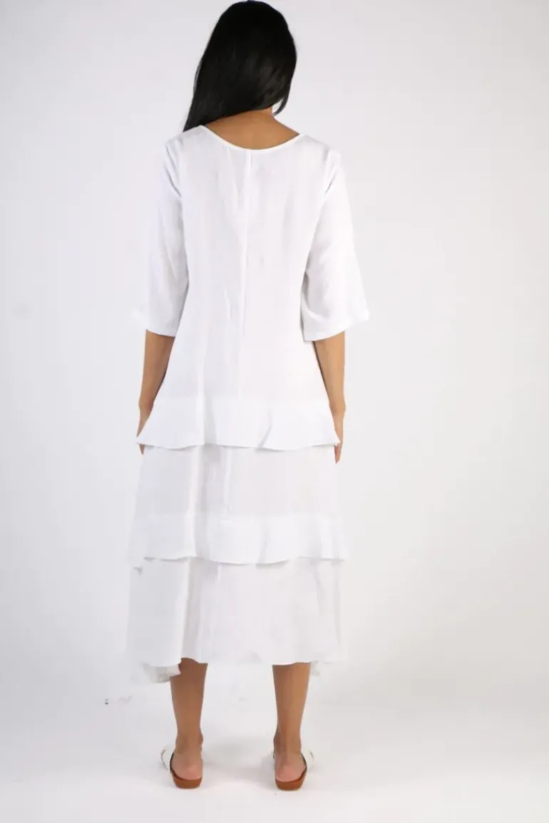 Illium 3/4 Sleeve Ruffle Dress In White