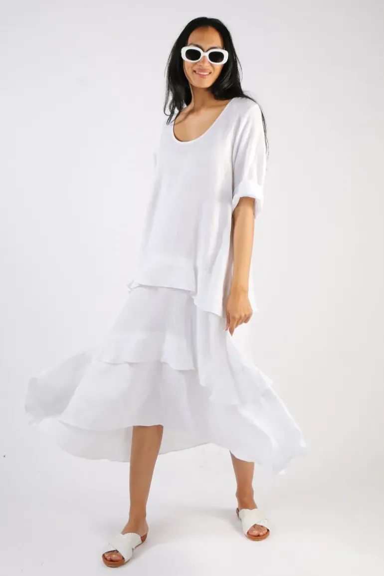 Illium 3/4 Sleeve Ruffle Dress In White