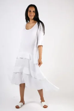 Illium 3/4 Sleeve Ruffle Dress In White