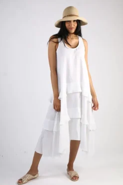 Illium Sleeveless Ruffle Dress In White