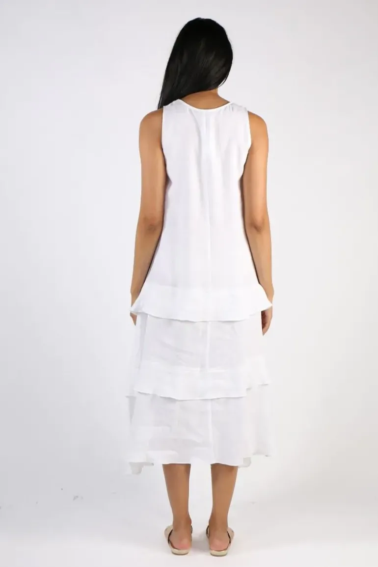 Illium Sleeveless Ruffle Dress In White