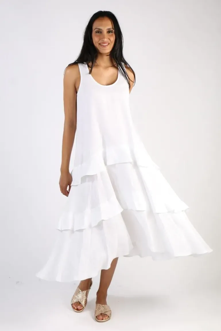 Illium Sleeveless Ruffle Dress In White