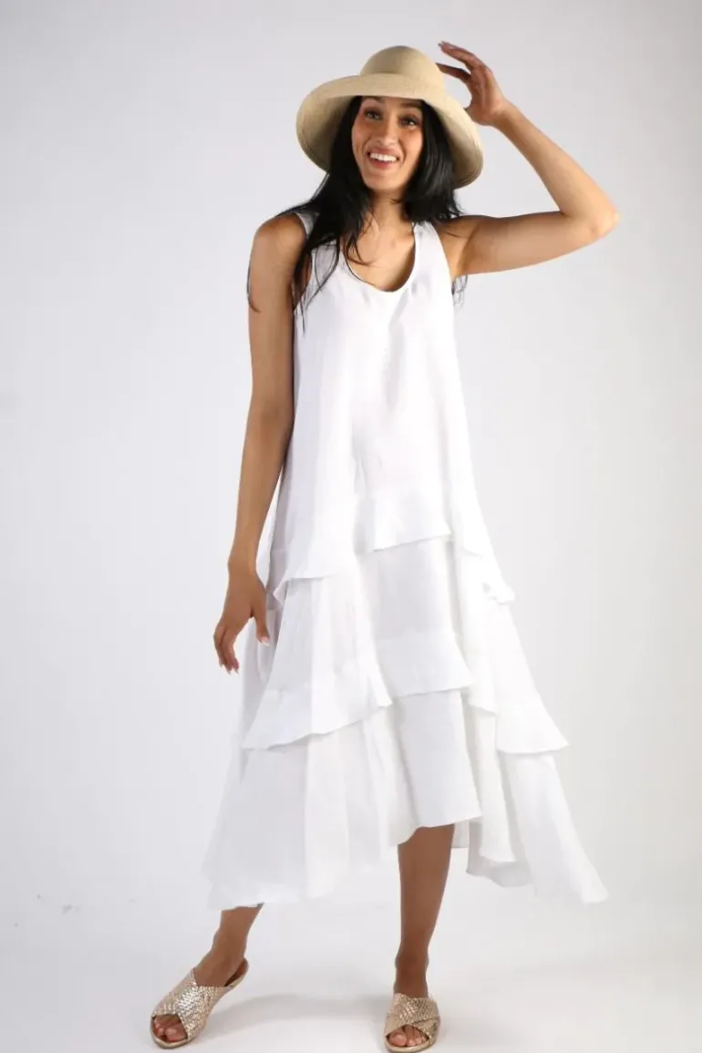 Illium Sleeveless Ruffle Dress In White