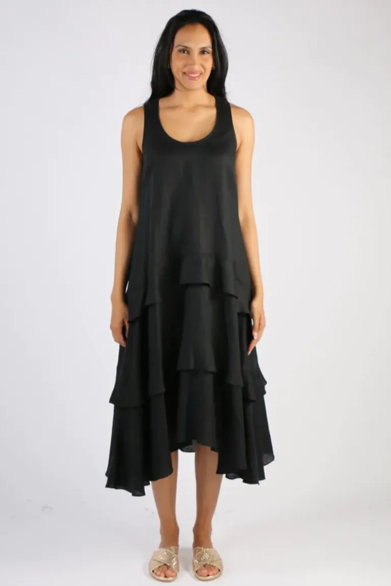 Illium Sleeveless Ruffle Dress In Black