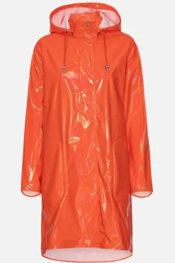 Ilse Jacobsen Long Classic Raincoat In Gloss Hot Orange