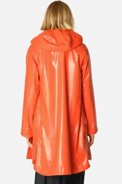 Ilse Jacobsen Long Classic Raincoat In Gloss Hot Orange