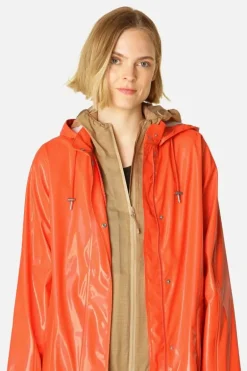 Ilse Jacobsen Long Classic Raincoat In Gloss Hot Orange