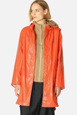 Ilse Jacobsen Long Classic Raincoat In Gloss Hot Orange